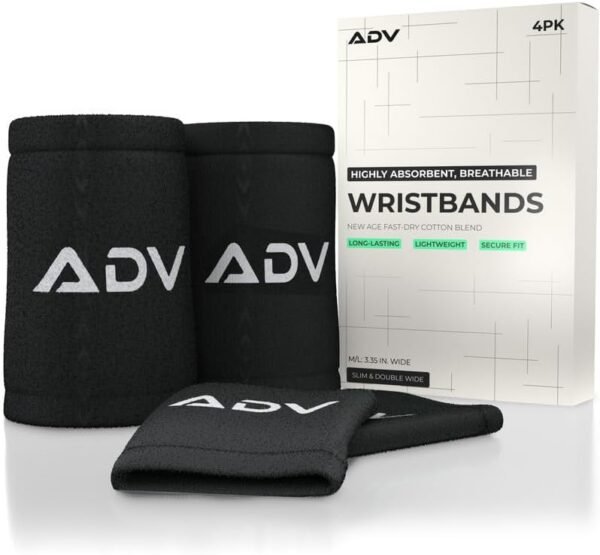 ADV Tennis Wristbands with New Age Polyester Cotton Mix - Extremely Absorbent Wrist Sweatbands - Doublewide & Slim Wrist Bands for Sweat - 4 Pack or 2 Pack - Image 2