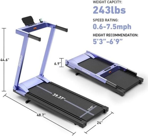DeerRun Treadmills for House, 3.5HP Folding Treadmill with Incline, 350 LBS Weight Capability, Compact Moveable Treadmill for Small Area Strolling Jogging Operating - Image 3
