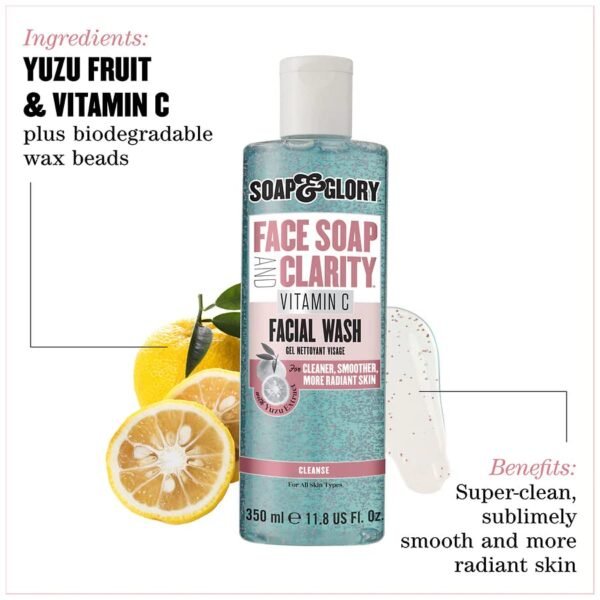 Cleaning soap & Glory Light Exfoliating Face Wash & Vitamin C Cleanser - 3-in-1 Exfoliator, Make-up Remover & Hydrating Facial Cleanser for Clear, Clean & Radiant Pores and skin for All Pores and skin Sorts (350ml) - Image 3