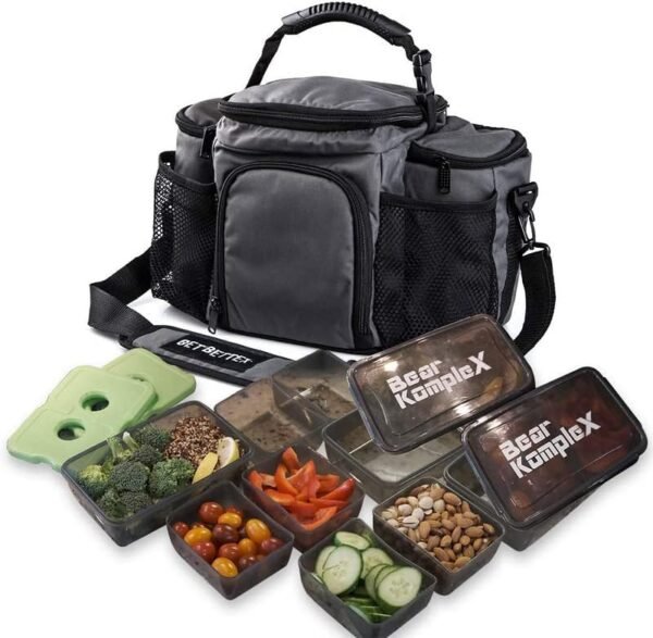 Bear KompleX Insulated Meal Prep Administration Lunch Bag, 6 Compartment Lunch Field Cooler Tote with 3 Microwave Dishwasher Protected Portion Management Containers, Reusable Ice Pack, Free Recipe E-E-book Included - Image 2